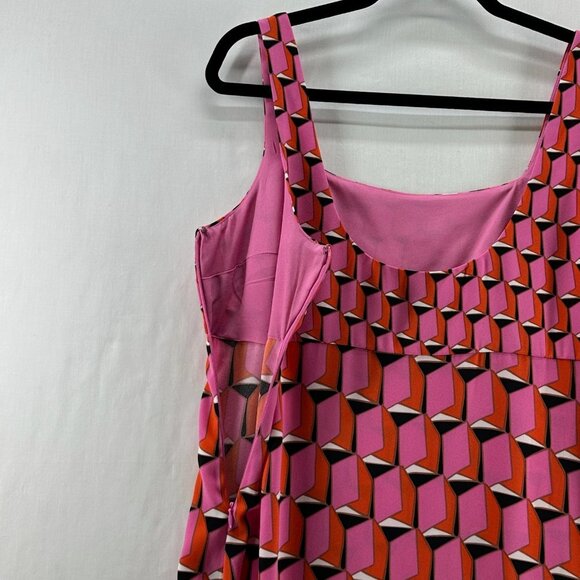 Diane Von Furstenberg Mini Shift Dress Sz S Sleeveless Squareneck Geometric Pink - Picture 6 of 16